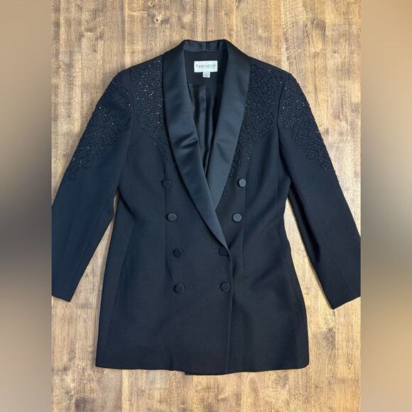 John Meyer of Norwich Women’s VTG 100% Wool Beaded Double-Breasted Blazer Sz 10 - Picture 3 of 10